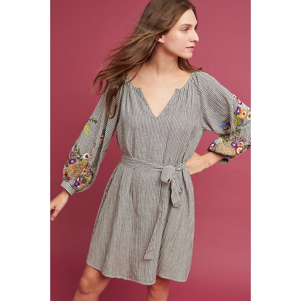 Feather Bone Lindsey Embroidered Stripe Dress S